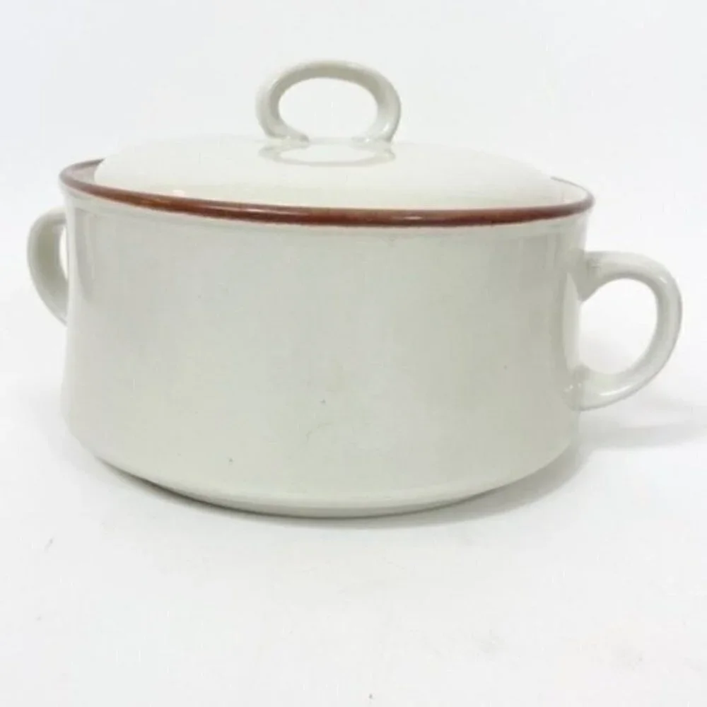 Stoneware Round Covered Vegetable Spring Flower by KANNEY - handles & Lid Japan
